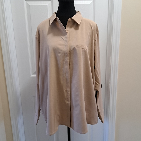 Modern Ambition Blouse Tan Travel Shirt Womens Size XXL NWOT Long Sleeved - Picture 7 of 11